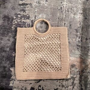 Crochet Leather Handbag in Beige